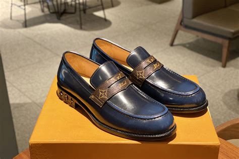 louis vuitton blue loafer with gold lv leather|LV Resort Loafer .